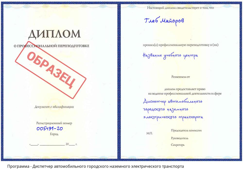 Диспетчер автомобильного городского наземного электрического транспорта Кушва