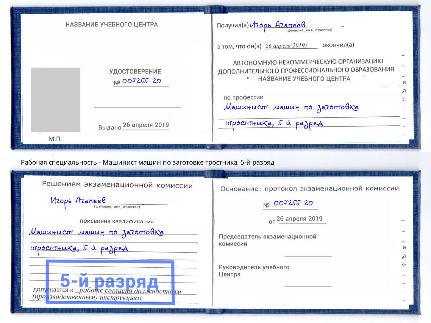 корочка 5-й разряд Машинист машин по заготовке тростника Кушва
